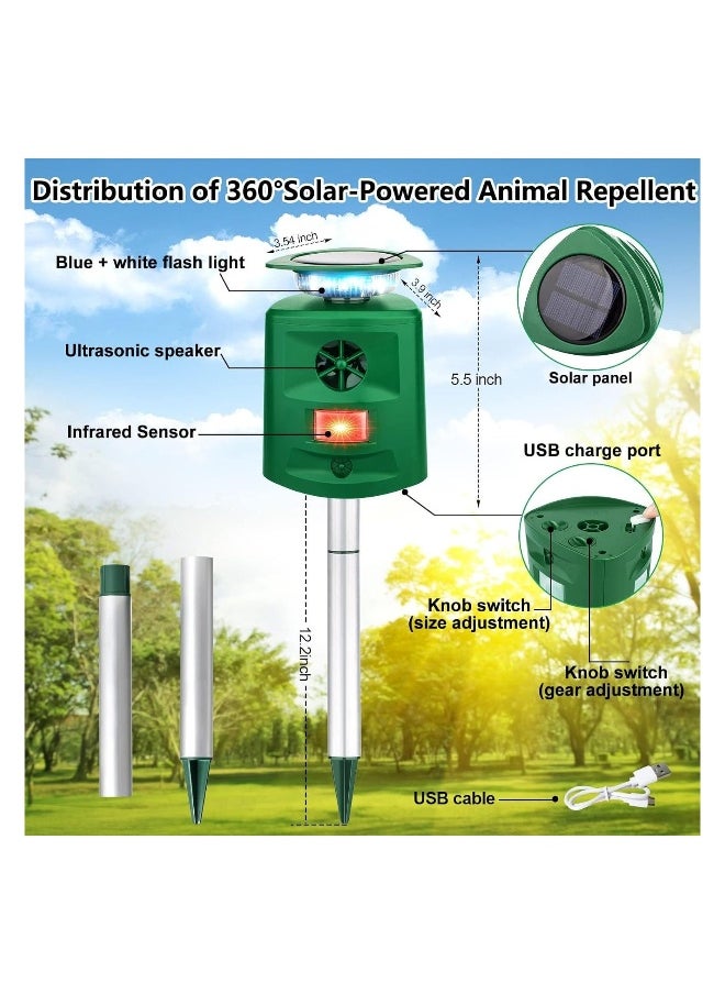 Solar Animal Repeller,  360°Ultrasonic Animal Repeller, Cat Repellent Outdoor, Dog Repellent, Motion Sensor & Flashing Light, Protect Yards, Lawn Gardens