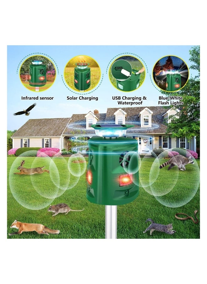 Solar Animal Repeller,  360°Ultrasonic Animal Repeller, Cat Repellent Outdoor, Dog Repellent, Motion Sensor & Flashing Light, Protect Yards, Lawn Gardens