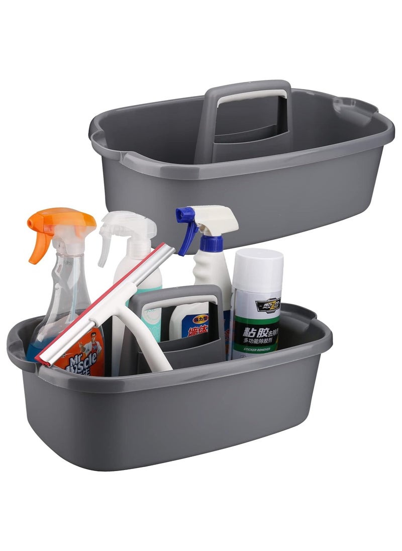 Cleaning Caddy Organizer with Handle, Gray Plastic Bucket for Cleaning Supplies Products, Cleaning Tool Storage Tote, 2 Pack