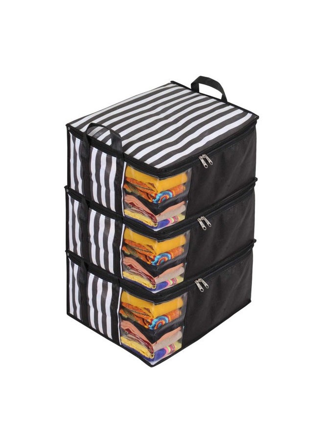 ™ Presents Non Woven Saree Cover Storage Bags For Clothes With Combo Offer Saree Organizer For Wardrobe/Organizers For Clothes/Organizers For Wardrobe Pack Of 3 - Black