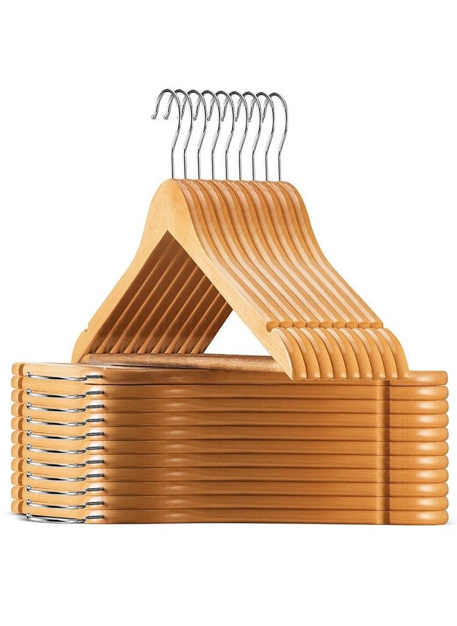Multi Functional Solid Wooden Natural Finish Suit Coat Hangers With 2 Shoulder Notches 360 Degree Swivel Hook (30)