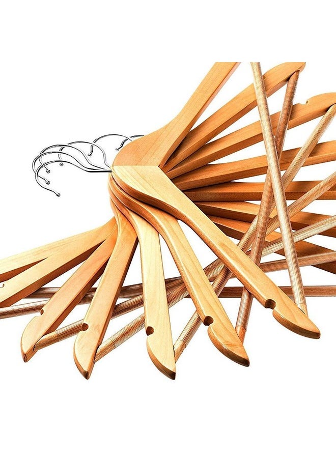 Multi Functional Solid Wooden Natural Finish Suit Coat Hangers With 2 Shoulder Notches 360 Degree Swivel Hook (30)
