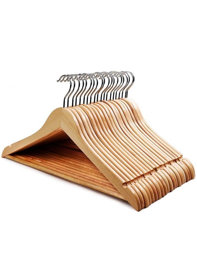 Multi Functional Solid Wooden Natural Finish Suit Coat Hangers With 2 Shoulder Notches 360 Degree Swivel Hook (30)