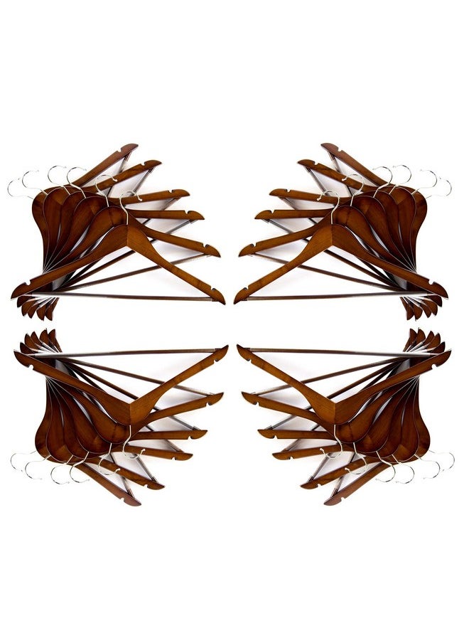 Cherry Wooden Wardrobe Storage Suit Hangers - Premium Wood With Notches & Chrome Swivel Hook For Dress Clothes, Coats, Jackets, Pants, Shirts, Skirts (24)