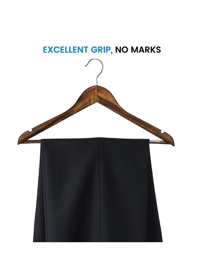 Cherry Wooden Wardrobe Storage Suit Hangers - Premium Wood With Notches & Chrome Swivel Hook For Dress Clothes, Coats, Jackets, Pants, Shirts, Skirts (24)