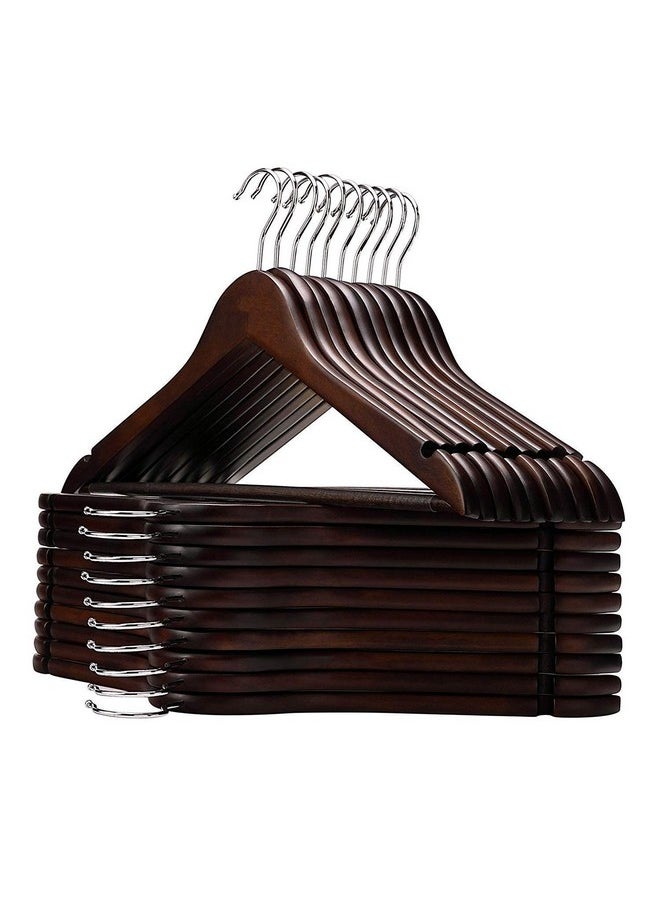 Cherry Wooden Wardrobe Storage Suit Hangers - Premium Wood With Notches & Chrome Swivel Hook For Dress Clothes, Coats, Jackets, Pants, Shirts, Skirts (24)