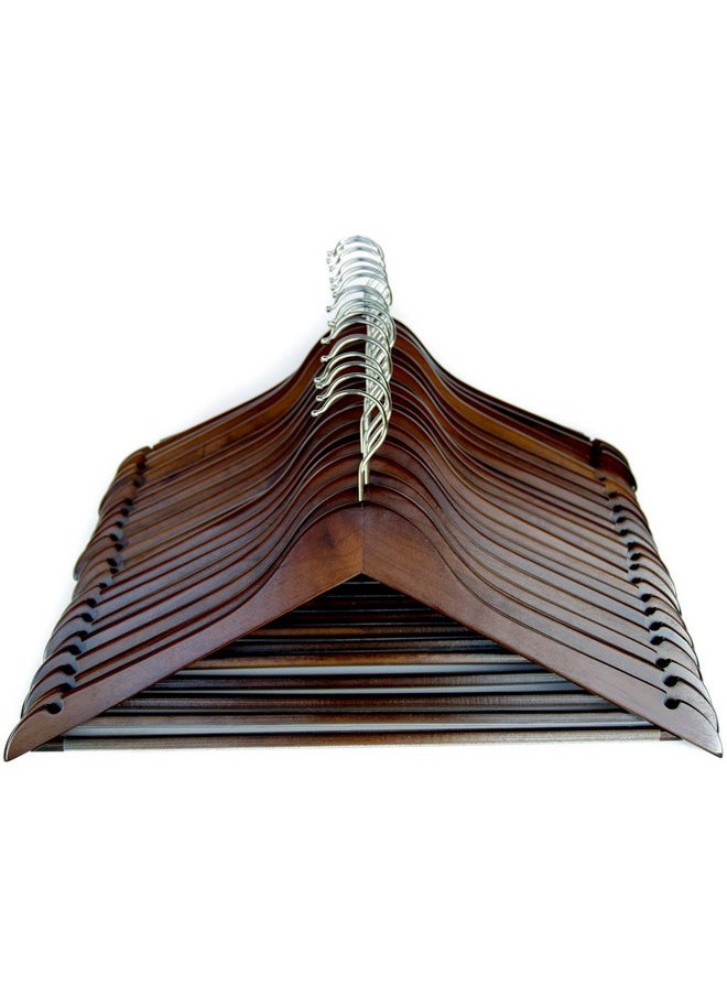Cherry Wooden Wardrobe Storage Suit Hangers - Premium Wood With Notches & Chrome Swivel Hook For Dress Clothes, Coats, Jackets, Pants, Shirts, Skirts (24)