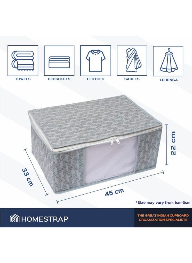 Set Of 3 Non-Woven Printed Saree Cover/Cloth Storage/Organizer With Transparent Window(Grey)(Featured On Shark Tank),45 Cm,22 Cm