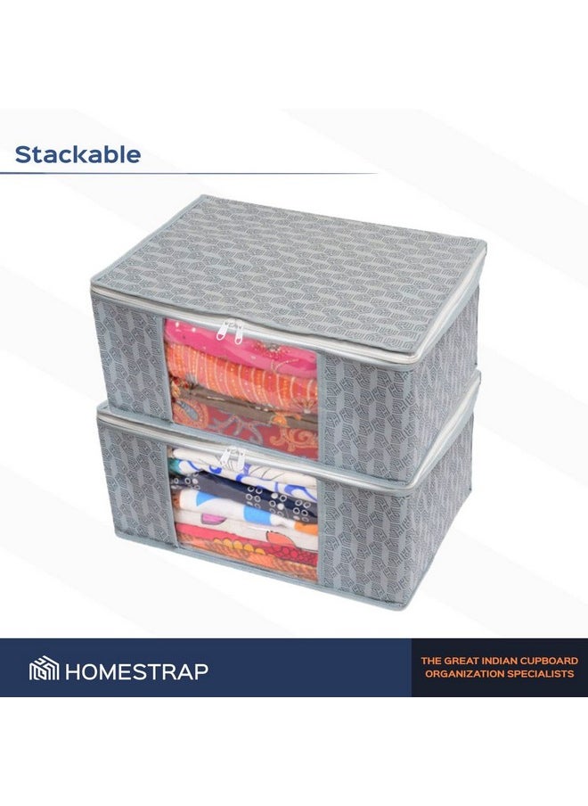 Set Of 3 Non-Woven Printed Saree Cover/Cloth Storage/Organizer With Transparent Window(Grey)(Featured On Shark Tank),45 Cm,22 Cm