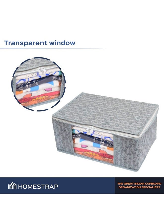 Set Of 3 Non-Woven Printed Saree Cover/Cloth Storage/Organizer With Transparent Window(Grey)(Featured On Shark Tank),45 Cm,22 Cm