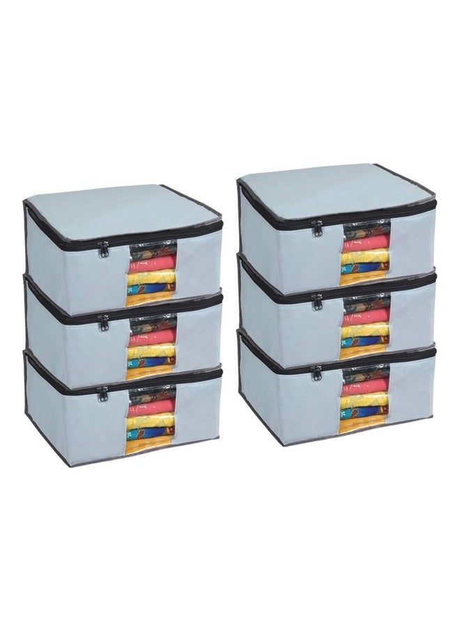 Set Of 6 Non Woven Foldable Saree Cover/Cloth Storage Bag/Wardrobe Organizer With Zip & Transparent Window For Lehenga, Shirts, Salwar Suits, Dress & Accessories (Grey, 40 X 35 X 19.5Cm)