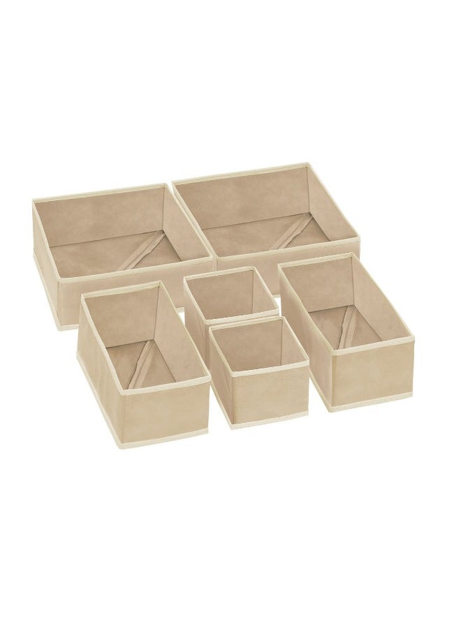 Set of 6 Foldable Clothes Drawer Organizers, Beige Fabric Closet Dresser Dividers, Storage Boxes for Underwear, Panties, Socks, Shirts