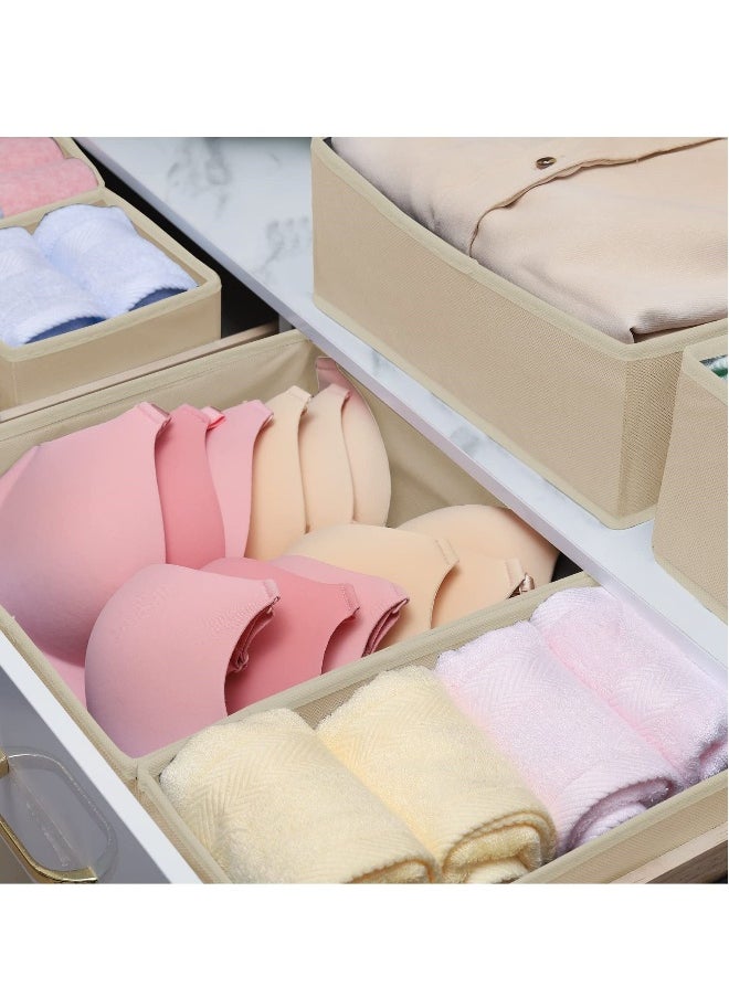 Set of 6 Foldable Clothes Drawer Organizers, Beige Fabric Closet Dresser Dividers, Storage Boxes for Underwear, Panties, Socks, Shirts