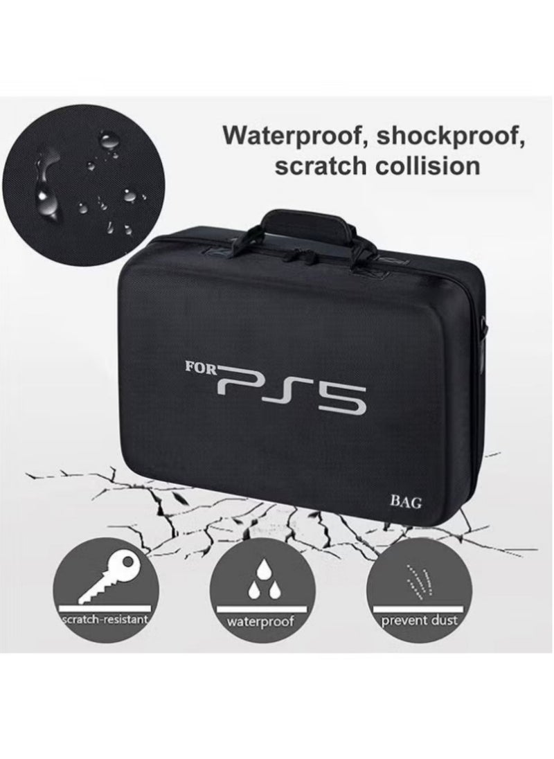 Travel Case Bag for PS5 Shockproof Hard Shell Luxury Waterproof shoulder bag for Playstation 5 Console Digital EVA Storage Organizer for Controllers Cables and Other Accessories Black