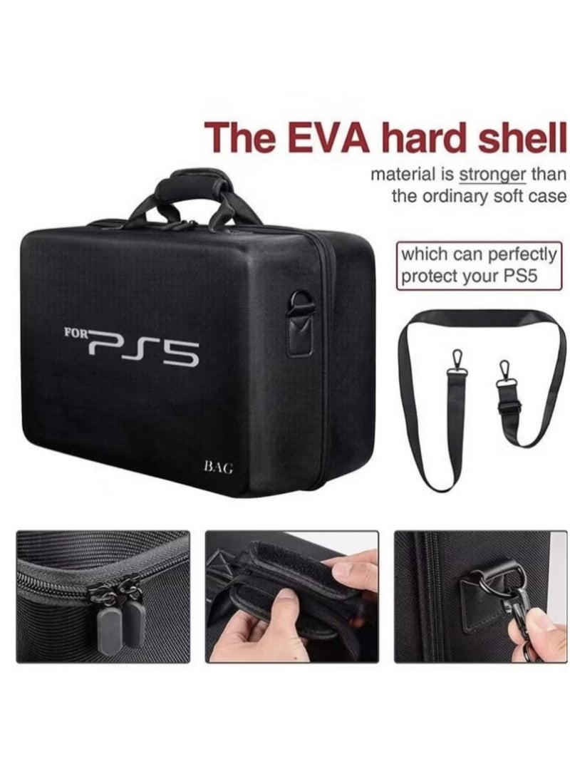 Travel Case Bag for PS5 Shockproof Hard Shell Luxury Waterproof shoulder bag for Playstation 5 Console Digital EVA Storage Organizer for Controllers Cables and Other Accessories Black