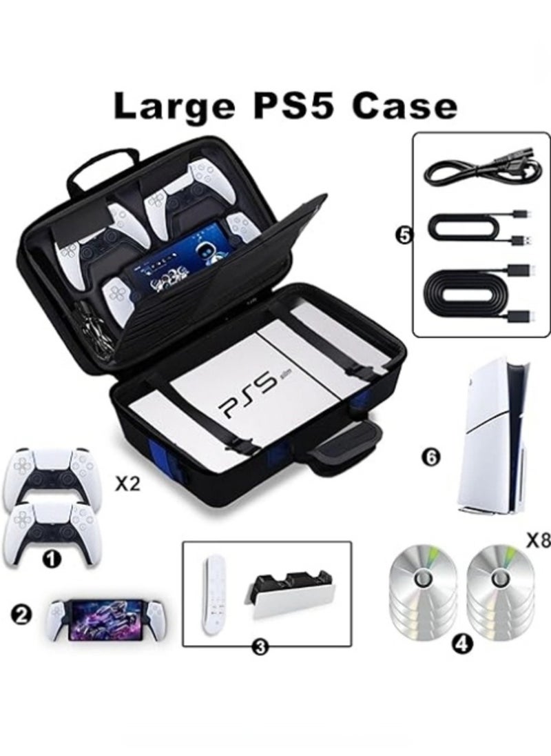 Travel Case Bag for PS5 Shockproof Hard Shell Luxury Waterproof shoulder bag for Playstation 5 Console Digital EVA Storage Organizer for Controllers Cables and Other Accessories Black