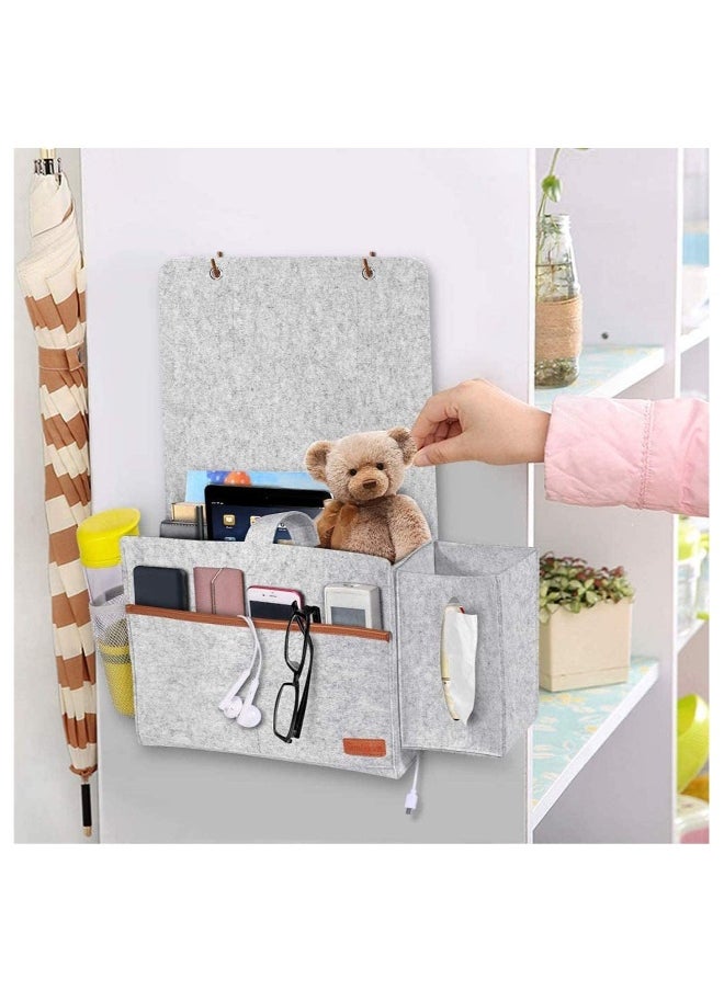 Bedside Organiser Storage Caddy Hanging Bag with Large Pockets for Remote Control Book Newspaper Phone Water Bottle Light Grey