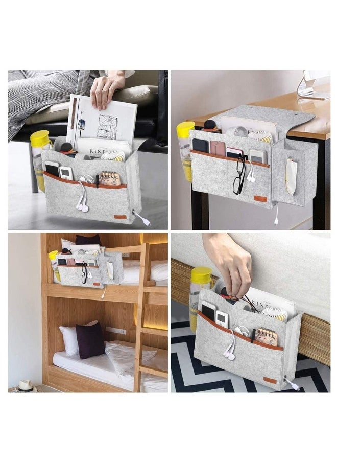 Bedside Organiser Storage Caddy Hanging Bag with Large Pockets for Remote Control Book Newspaper Phone Water Bottle Light Grey