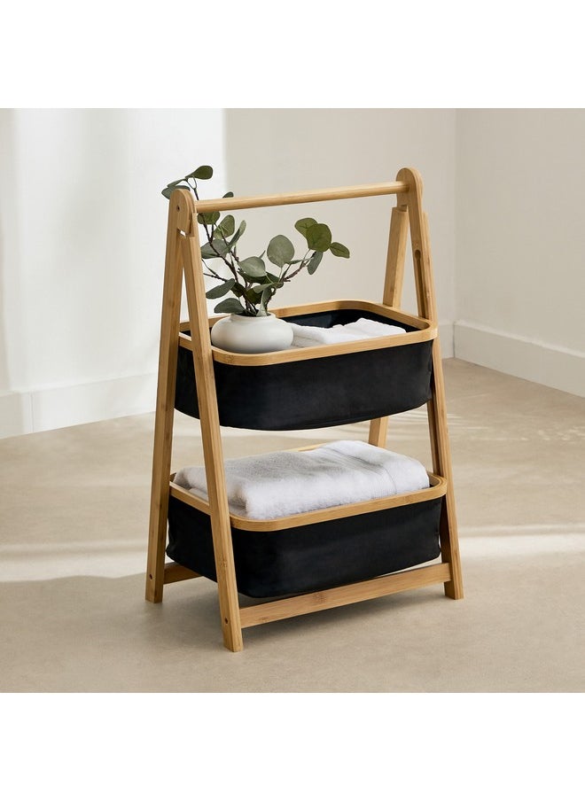 Oxford 2-Tier Storage Basket with Bamboo 43 x 70 x 34 cm