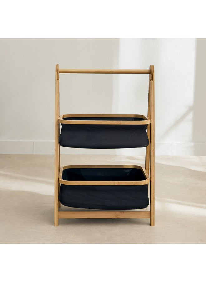 Oxford 2-Tier Storage Basket with Bamboo 43 x 70 x 34 cm