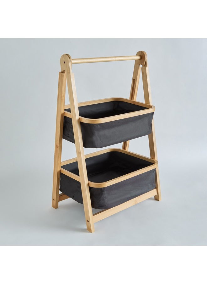 Oxford 2-Tier Storage Basket with Bamboo 43 x 70 x 34 cm