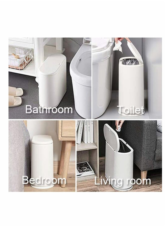 Trash Can, Gallon Slim Garbage Container Bin Removable Liner Bucket with Press Top Lid for Kitchen Bathroom Living Room Office Narrow Place - 10 Liter/2.4