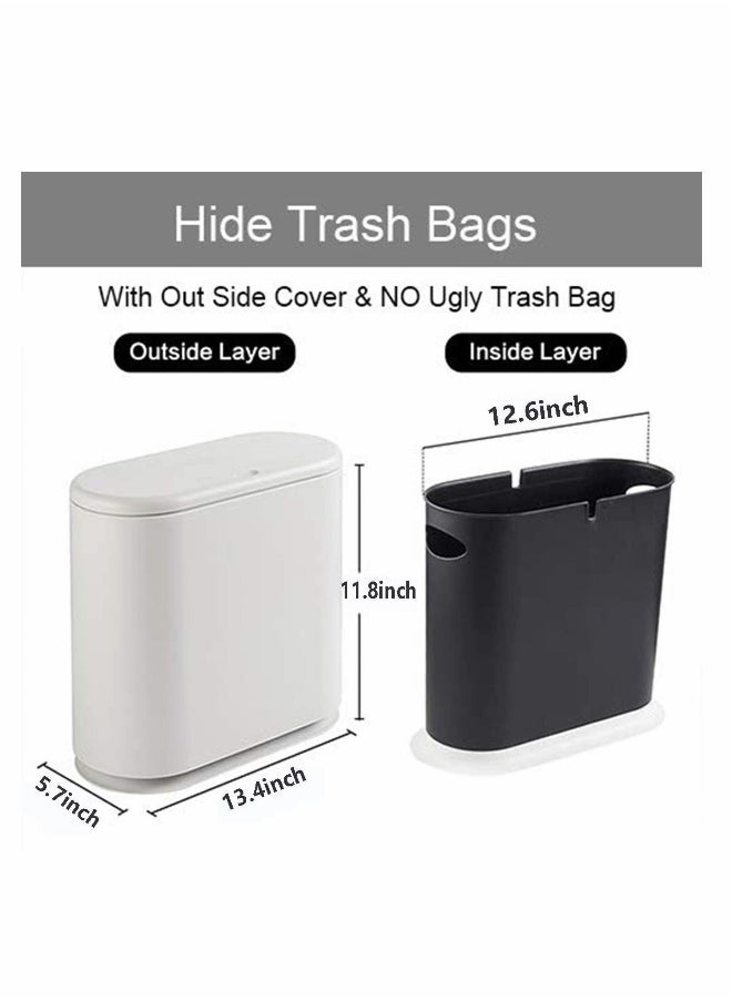 Trash Can, Gallon Slim Garbage Container Bin Removable Liner Bucket with Press Top Lid for Kitchen Bathroom Living Room Office Narrow Place - 10 Liter/2.4