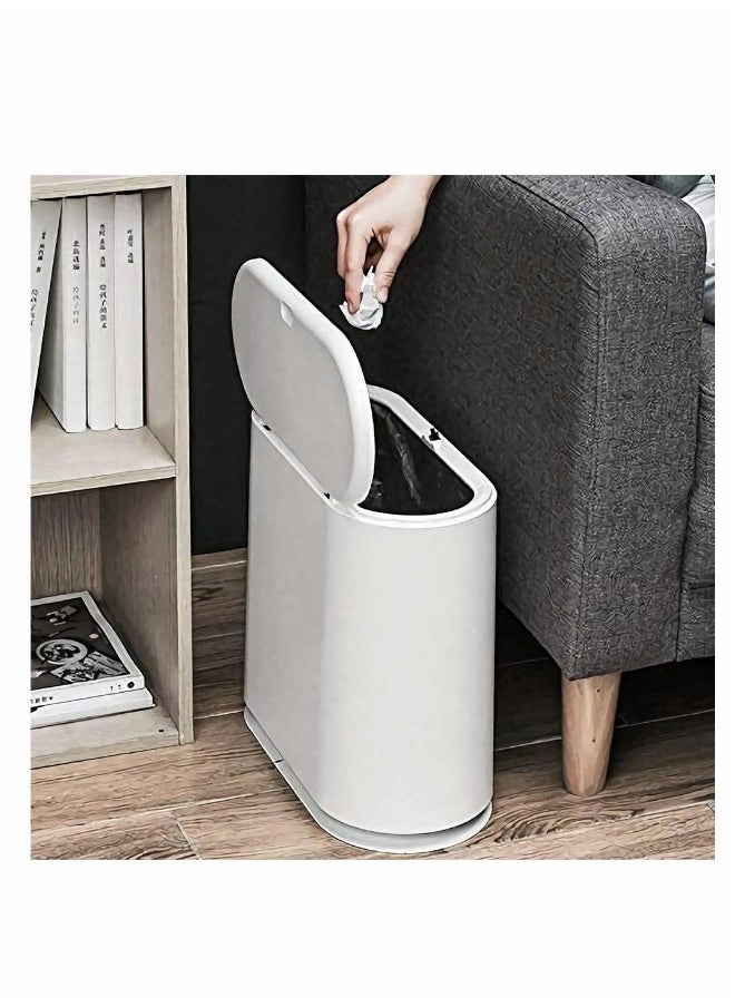 Trash Can, Gallon Slim Garbage Container Bin Removable Liner Bucket with Press Top Lid for Kitchen Bathroom Living Room Office Narrow Place - 10 Liter/2.4