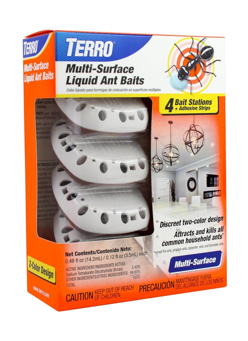 T334B Indoor Multi Surface Liquid Ant Bait and Ant Killer 4 Discreet Ant Bait Stations Kills Common Household Ants