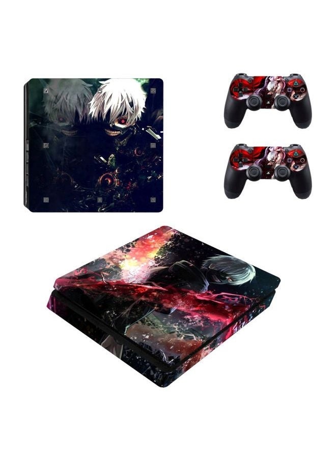 4-Piece Cartoon Printed Console And Controller Stickers Set For Sony PlayStation 4 Slim