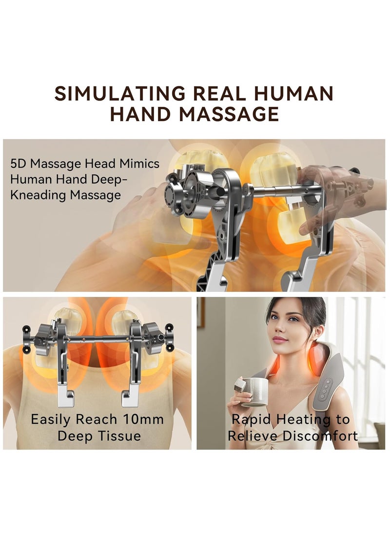 Neck and Shoulders Massager With Heat Relieve Tension Target Acupoints, Extra Large Massage Head Wearable Design Ideal For Pain Relief Muscle Relaxation Stress Reduction