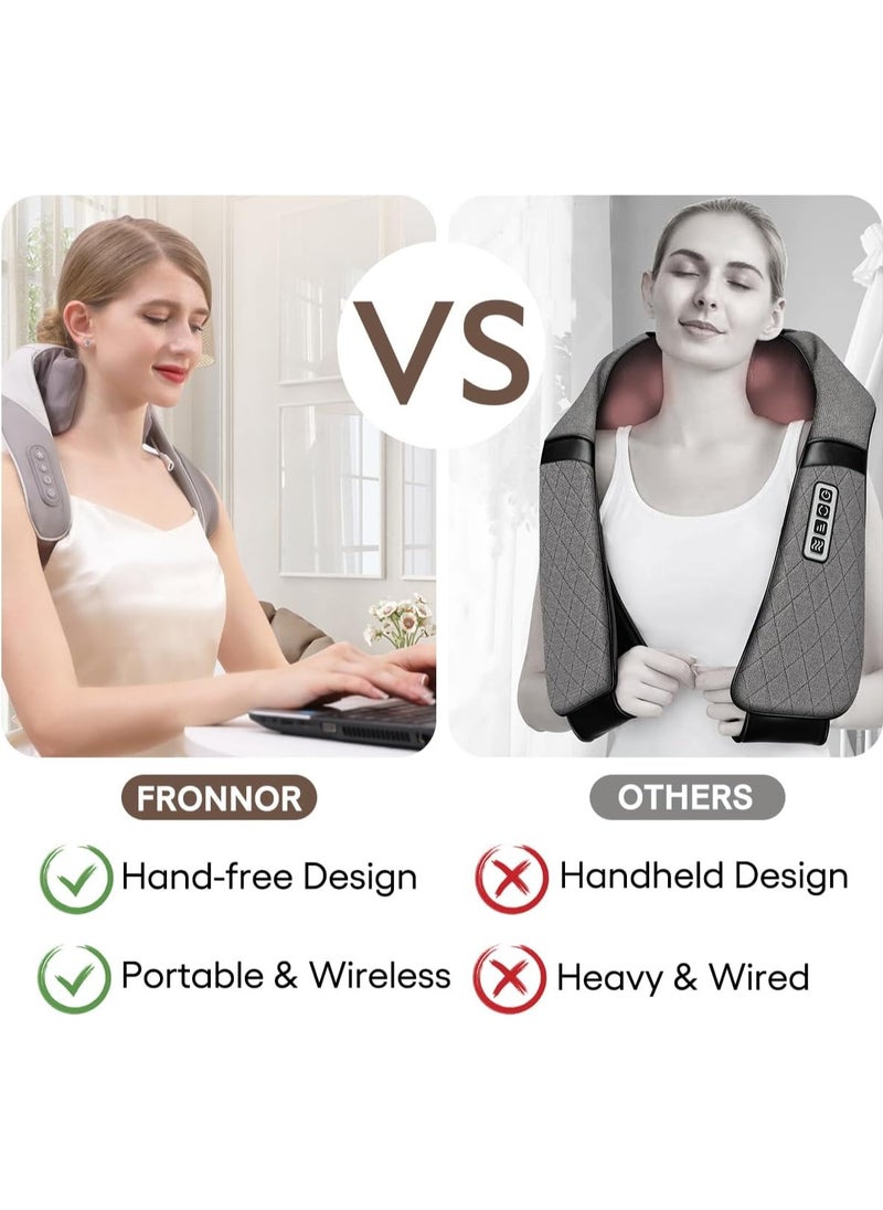Neck and Shoulders Massager With Heat Relieve Tension Target Acupoints, Extra Large Massage Head Wearable Design Ideal For Pain Relief Muscle Relaxation Stress Reduction