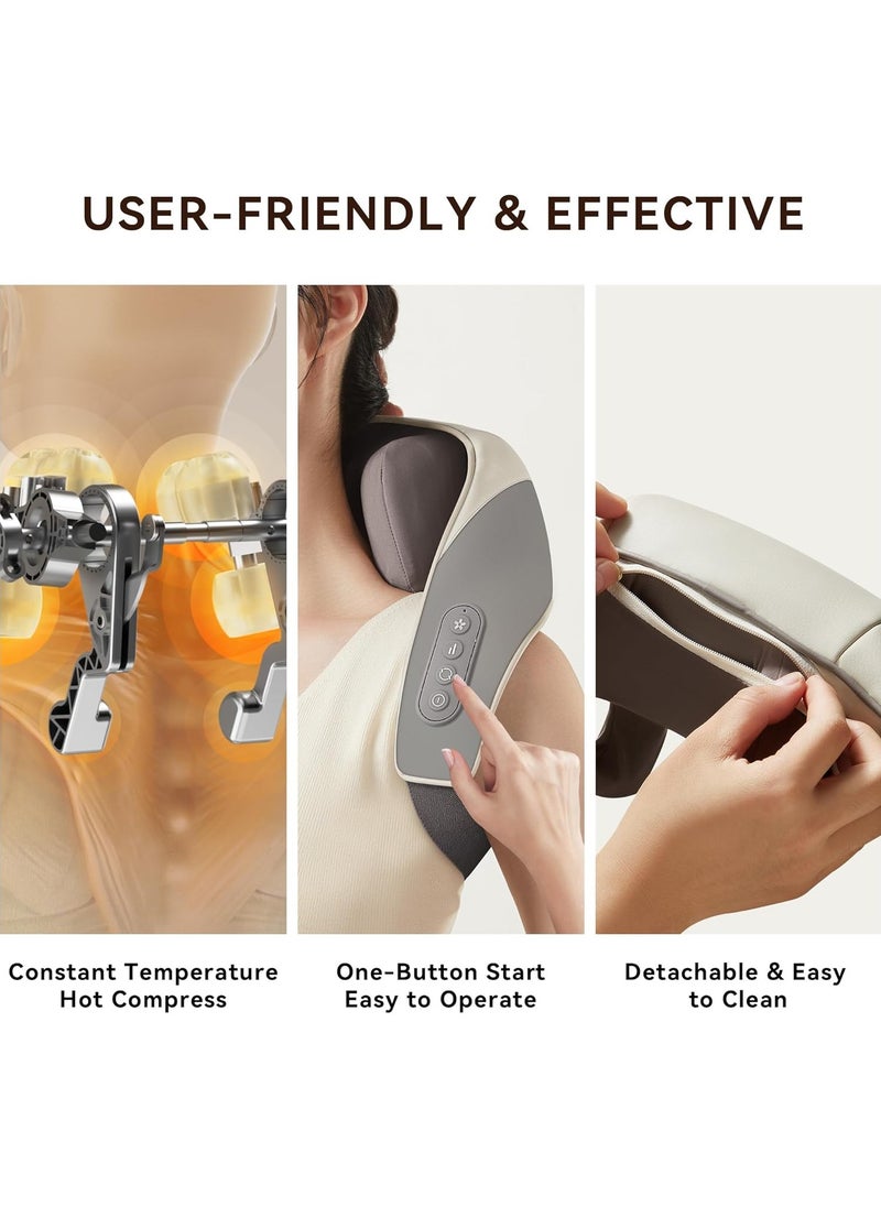 Neck and Shoulders Massager With Heat Relieve Tension Target Acupoints, Extra Large Massage Head Wearable Design Ideal For Pain Relief Muscle Relaxation Stress Reduction