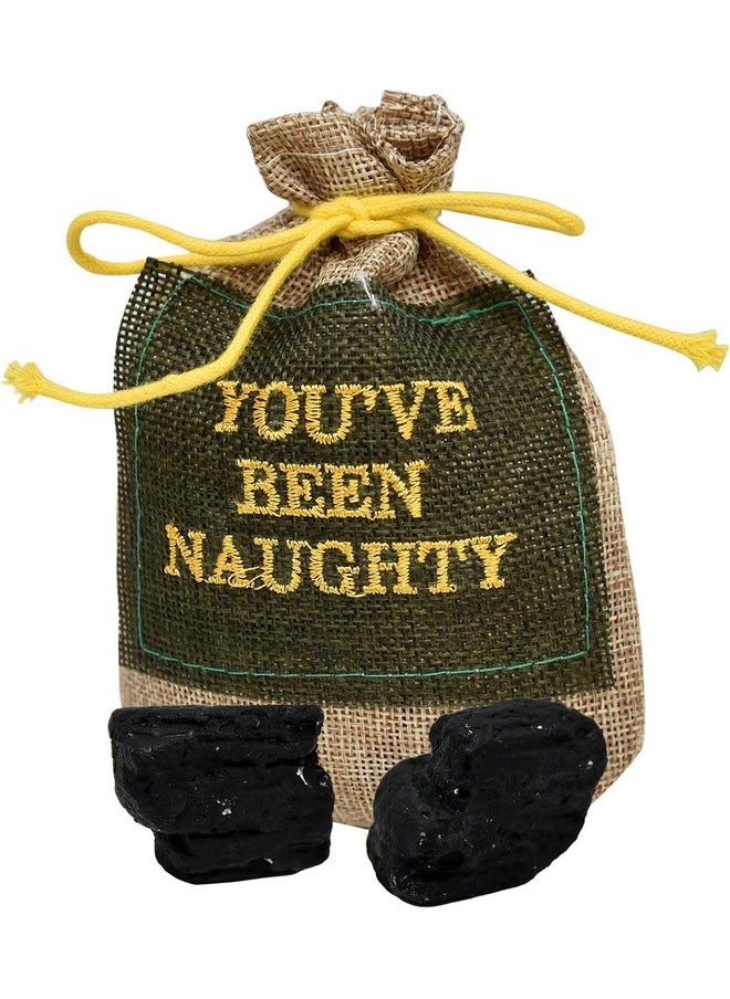 Santa'S Naughty List Gift Set: Lump Of Coal In Gift Bag & Naughty List Button