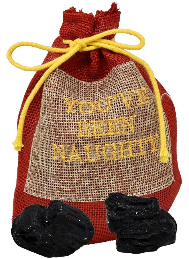 Santa'S Naughty List Gift Set: Lump Of Coal In Gift Bag & Naughty List Button