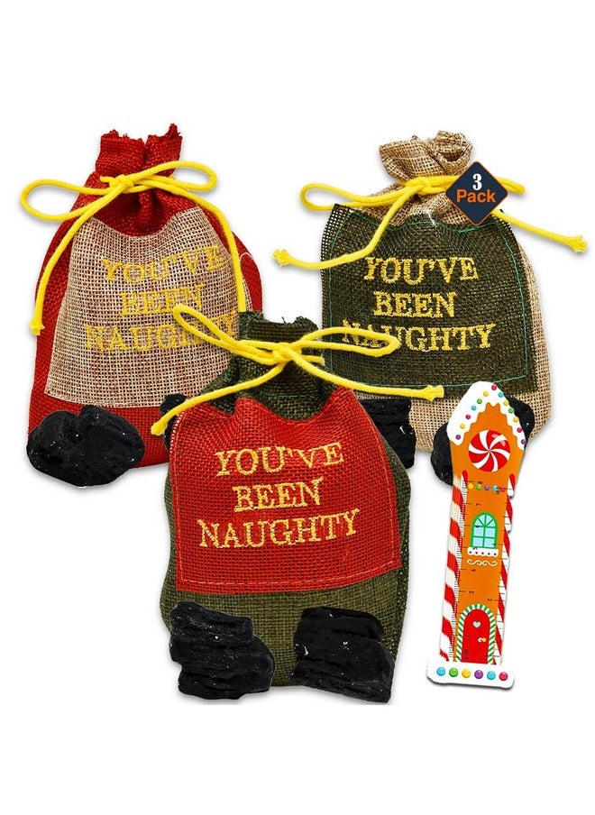 Santa'S Naughty List Gift Set: Lump Of Coal In Gift Bag & Naughty List Button