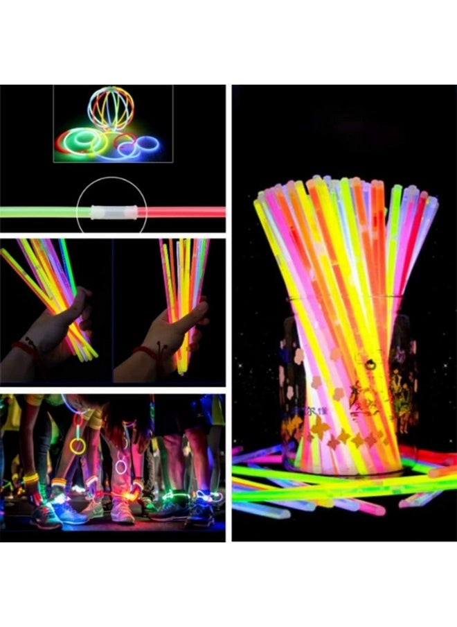 Glow In The Dark Neon Bands - 100 Pcs Glow Stick With Connectors | Neon Bands For Party | Glow Bands For A Party | 7 Shades Radium Stick | Glow In The Dark Sticks | Neon Party Accessories