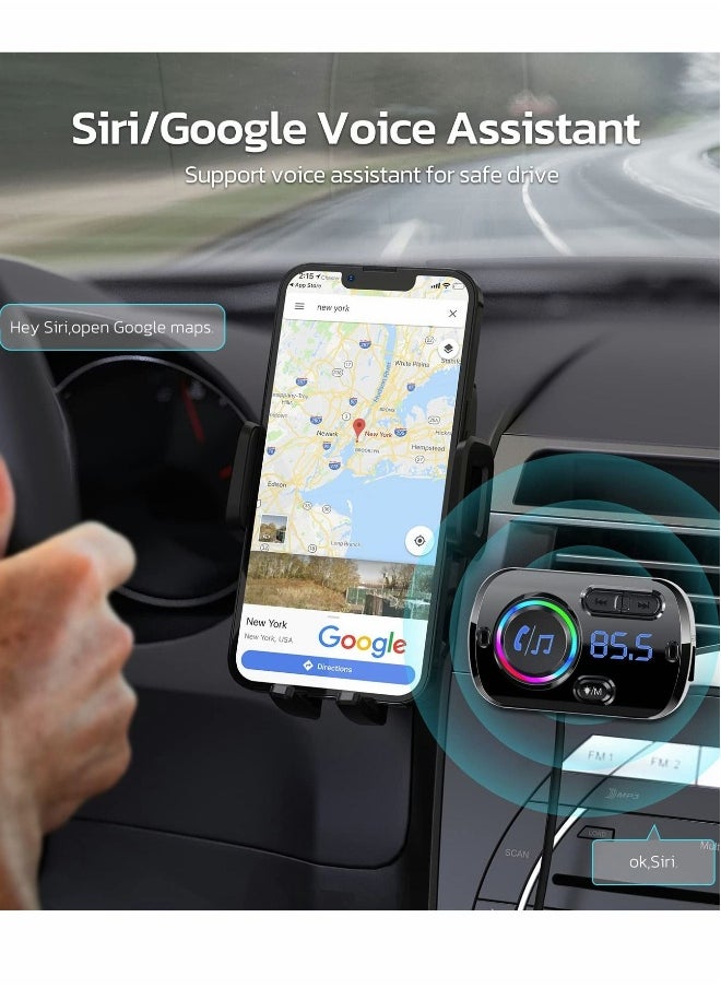 Bluetooth FM Transmitter for Car Bluetooth 5.0 Wireless Car Adapter with QC3.0 and 5V2.4A Dual Charging Port