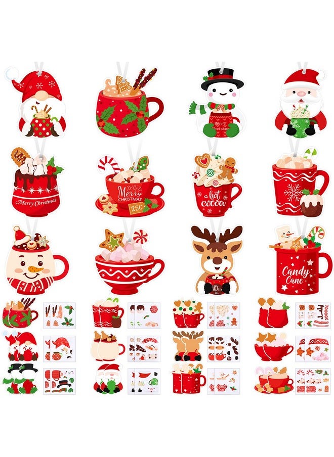 24 Sets Christmas Crafts Kits Hot Cocoa Christmas Ornament Crafts For Christmas Tree Decorations Diy Sticker Craft For Classroom Decor Xmas Gift Winter Holiday Party Supplies