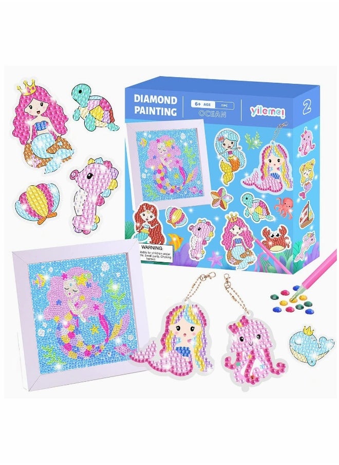 5D Mosaic Arts and Crafts for Kids Ages 8 to 12 Girls Diamond Painting Sticker Keychains Set Number Painting Craft Gem Sticker Kit