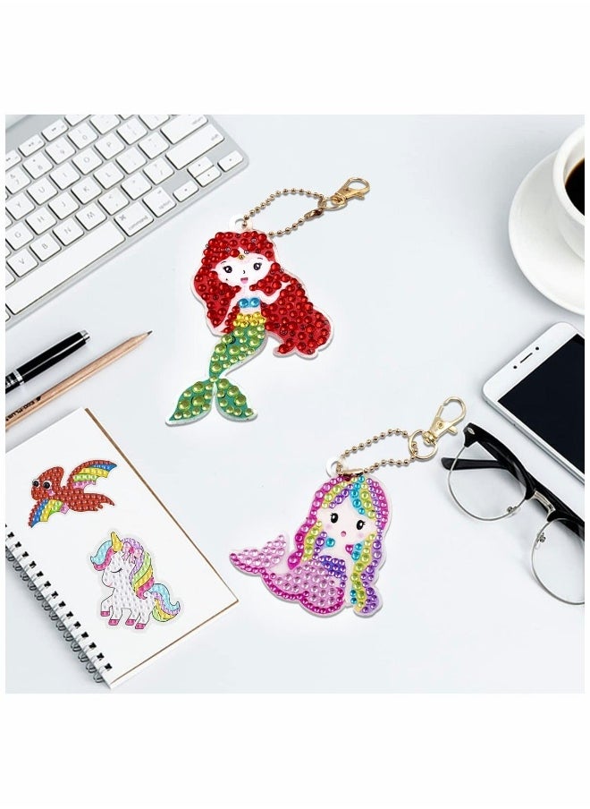 5D Mosaic Arts and Crafts for Kids Ages 8 to 12 Girls Diamond Painting Sticker Keychains Set Number Painting Craft Gem Sticker Kit