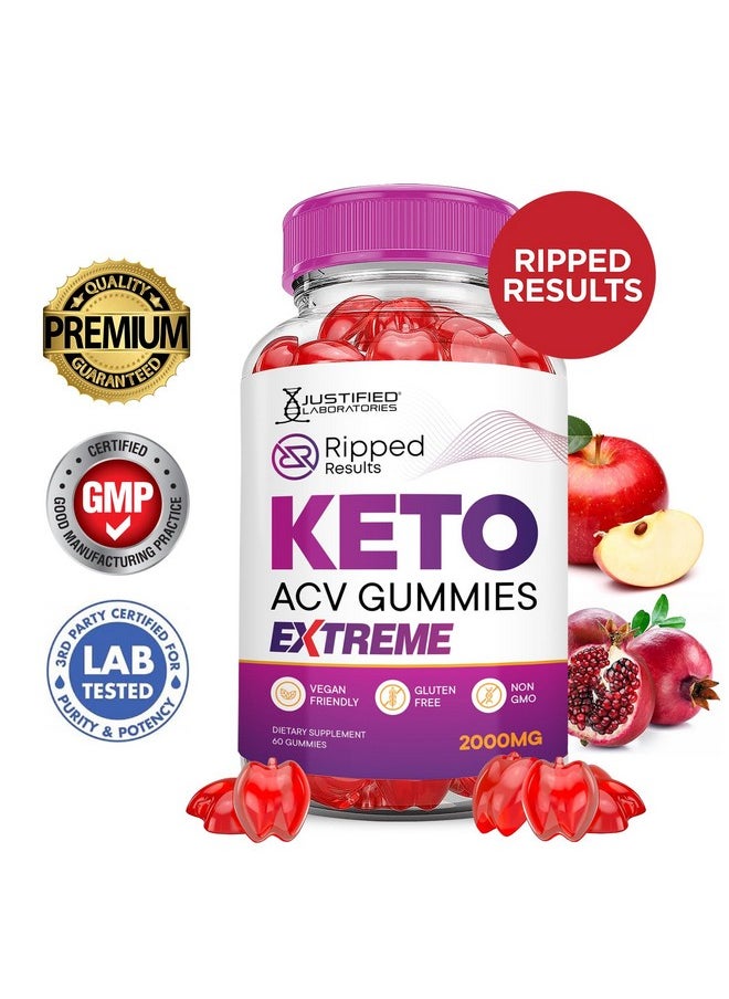 (5 Pack) Ripped Results Keto ACV Gummies Extreme 2000MG Ripped Results Keto Gummies Apple Cider Vinegar Formulated with Pomegranate Beet Juice Powder B12 Vegan Non GMO 300 Gummys
