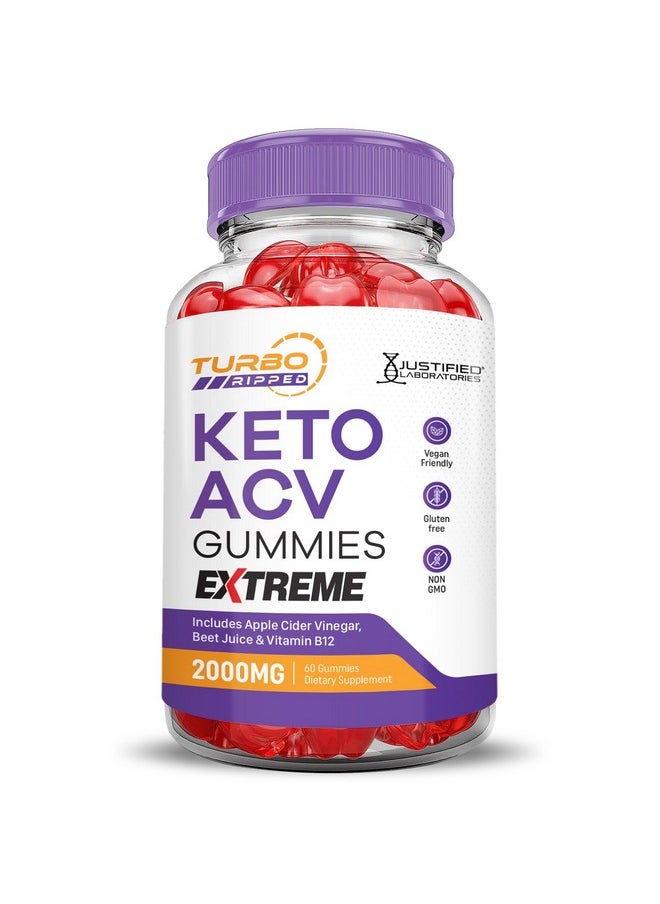 Turbo Ripped Keto ACV Gummies Extreme 2000MG Turbo Ripped Keto Gummies Apple Cider Vinegar Formulated with Pomegranate Beet Juice Powder B12 Vegan Non GMO 60 Gummys