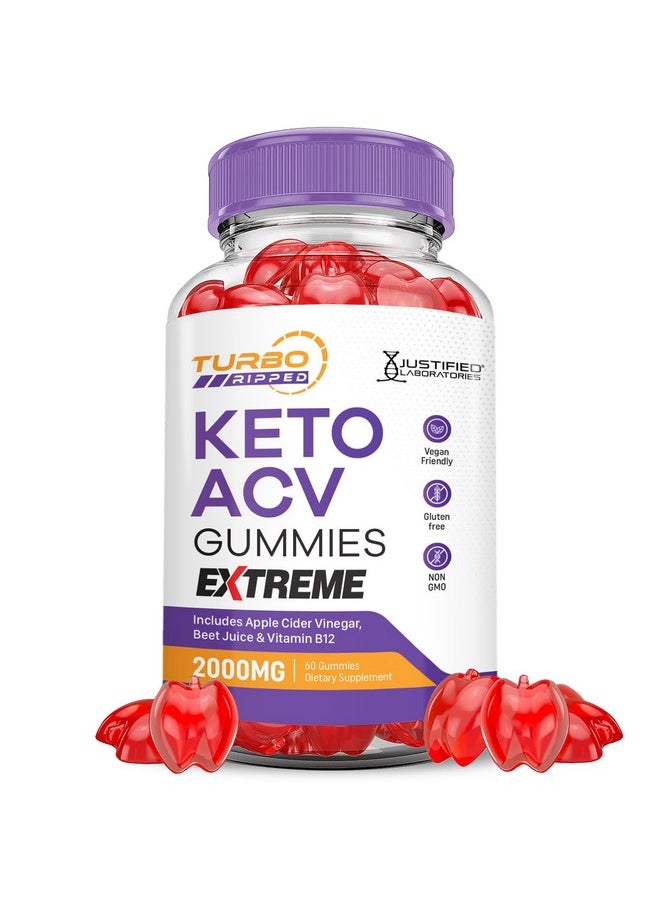 Turbo Ripped Keto ACV Gummies Extreme 2000MG Turbo Ripped Keto Gummies Apple Cider Vinegar Formulated with Pomegranate Beet Juice Powder B12 Vegan Non GMO 60 Gummys