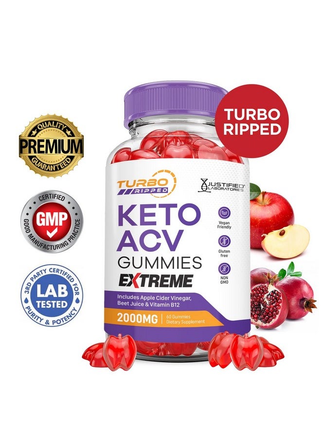 Turbo Ripped Keto ACV Gummies Extreme 2000MG Turbo Ripped Keto Gummies Apple Cider Vinegar Formulated with Pomegranate Beet Juice Powder B12 Vegan Non GMO 60 Gummys