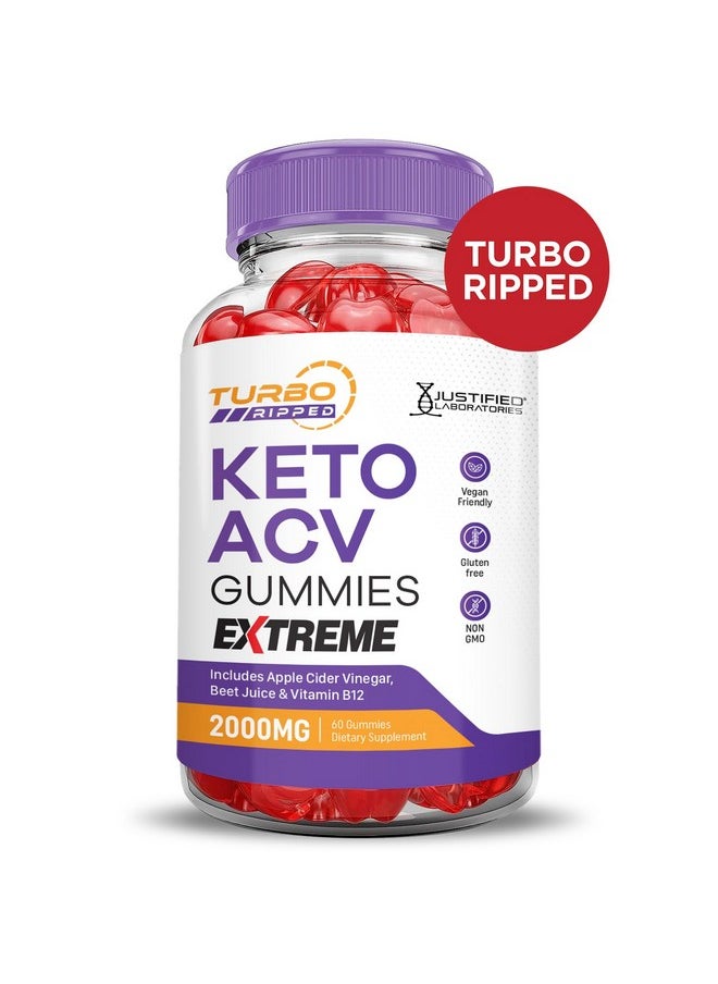 Turbo Ripped Keto ACV Gummies Extreme 2000MG Turbo Ripped Keto Gummies Apple Cider Vinegar Formulated with Pomegranate Beet Juice Powder B12 Vegan Non GMO 60 Gummys