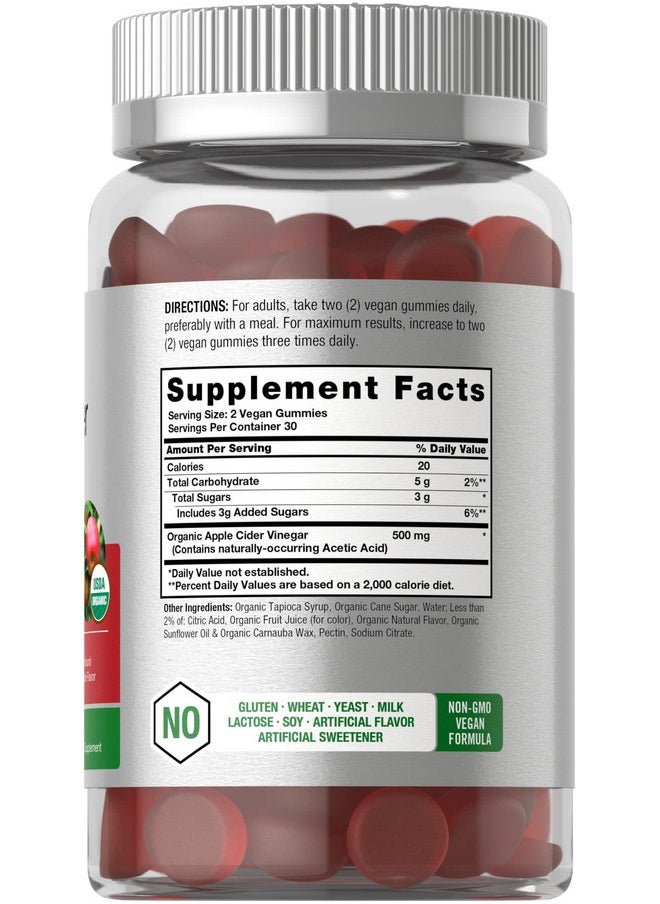 Horbäach Organic Apple Cider Vinegar Gummies | 60 Gummies | Vegan, Non-GMO & Gluten-Free Supplement | USDA Organic ACV | Apple Flavor