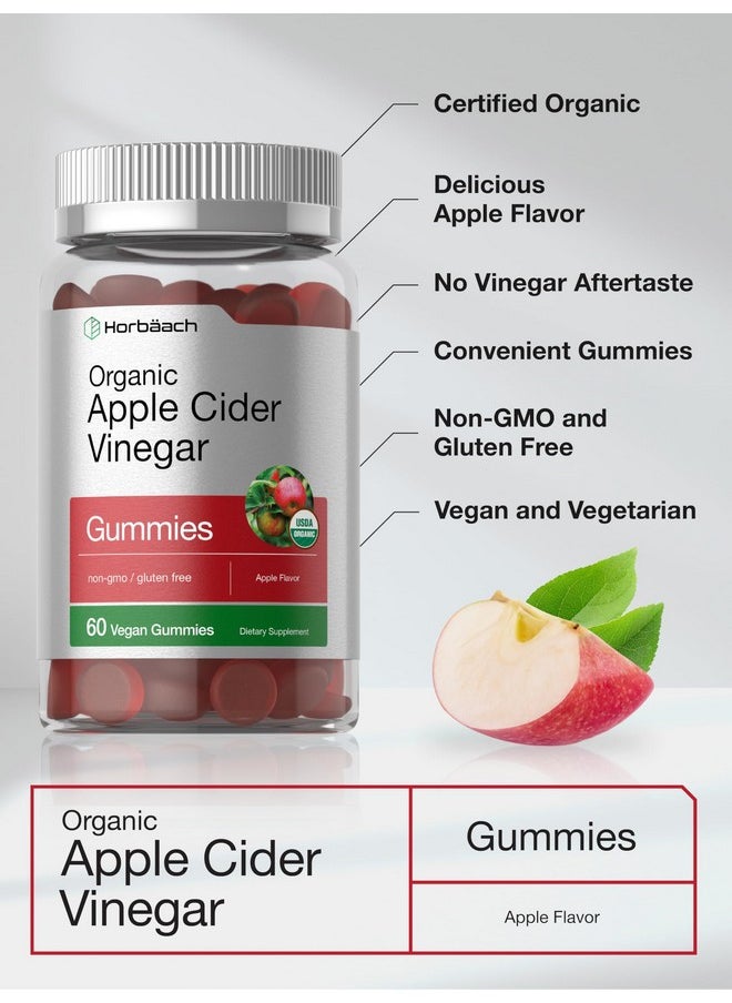 Horbäach Organic Apple Cider Vinegar Gummies | 60 Gummies | Vegan, Non-GMO & Gluten-Free Supplement | USDA Organic ACV | Apple Flavor
