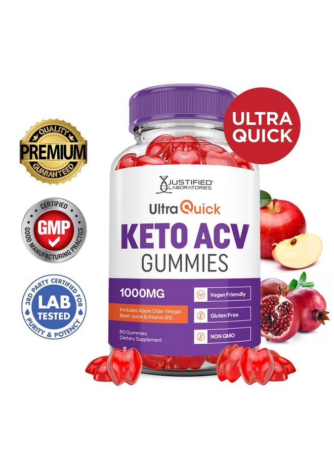 Ultra Quick Keto ACV Gummies Advanced Formula 1000MG Ultraquick Keto Gummies Apple Cider Vinegar Formulated with Pomegranate Beet Juice Powder B12 Vegan Non GMO 60 Gummys