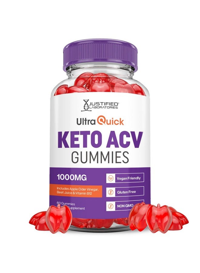 Ultra Quick Keto ACV Gummies Advanced Formula 1000MG Ultraquick Keto Gummies Apple Cider Vinegar Formulated with Pomegranate Beet Juice Powder B12 Vegan Non GMO 60 Gummys